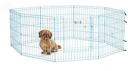 MidWest Homes for Pets - Parque de ejercicio y juego para perros y mascotas, metálico, plegable, con puerta, estacas de anclaje, ofrece 1,5 m de espacio para jugar, 61 cm de altura, azul
