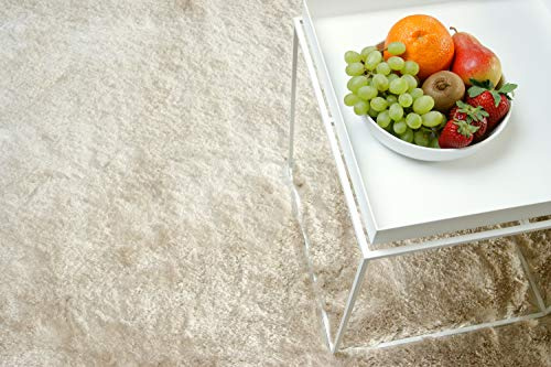floor factory Exklusiver Hochflor Shaggy Teppich Satin beige/Creme 160x230 cm - edler, seidig glänzender Teppich