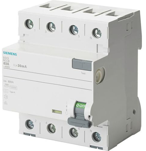 Siemens sentron - Interruptor diferencial tipo-f 63a 3+neutro 30ma 400v 4 módulos