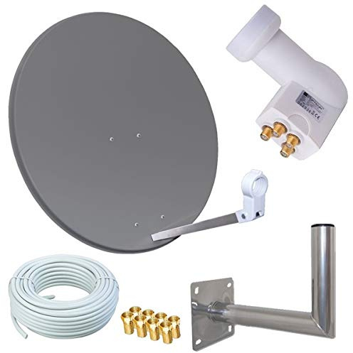 netshop 25 HD Sat Anlage 80cm Spiegel + Opticum Quad LNB für 4 Teilnehmer + 50m Kabel + 40cm Wandhalter (3 Farben wählbar)