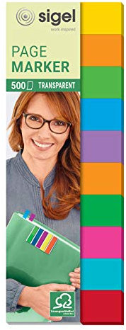 SIGEL HN684 Haftmarker Folie, 500 Mini-Streifen, 10 Farben im Format 12,5 x 44 mm, transparent und reißfest, rückstandsfrei wiederablösbar