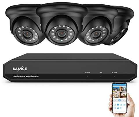 SANNCE Kit de videovigilancia 5MP Lite DVR TVI 8 CH 4 Cámara de Vigilancia Kit de 2MP H.264 Detección de Movimiento P2P Visión nocturna en Cloud -Sin HDD