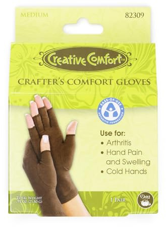 Dritz Crafters Comfort Glove – Medium, 1 Pair – Helps Relieve Arthritis Hand Pain & Swelling - Cotton Spandex Compression Craft Gloves for Knitting Crochet Quilting Sewing