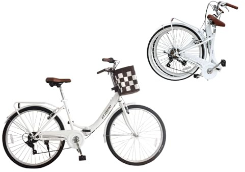 ECOSMO 26 Ladies Folding Bike - Women's bike with 7-Speed Shimano Gears, Sturdy Frame, Fold Up Bike for City Commute, Folding Bicycle with Rear Rack+ Front Basket, Fitness Bike for Adults 150-180cm