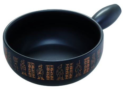 KUHN RIKON 32182 Fondue Käsefondue Caquelon Engadin 23cm Weißer Ton schwarz mit Dekor goldfarben