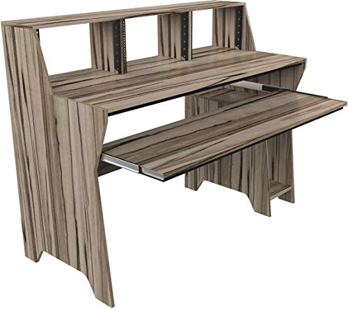 Zomo Studio Desk Milano Studiotisch 12 HE – 107 x 157 x 70 cm - Zebrano - 19 Zoll Rack Workstation mit Keyboardablage – Professioneller Arbeitstisch für Studioaufnahmen