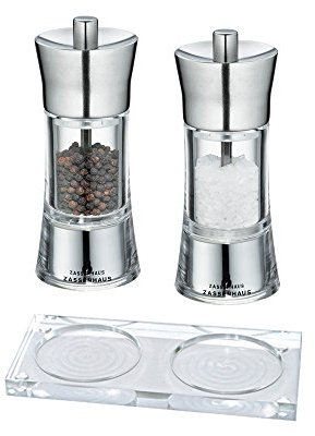 Zassenhaus Set Salzmühle u. Pfeffermühle Aachen Acryl/Edelstahl inkl. Acryl-Untersetzer (14 cm)