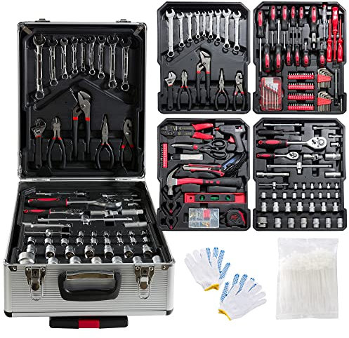 Arebos Cassetta Degli Attrezzi | 300, 600 o 1200 pezzi | Valigia a rotelle o valigetta (1200 pezzi | Valigia con ruote)