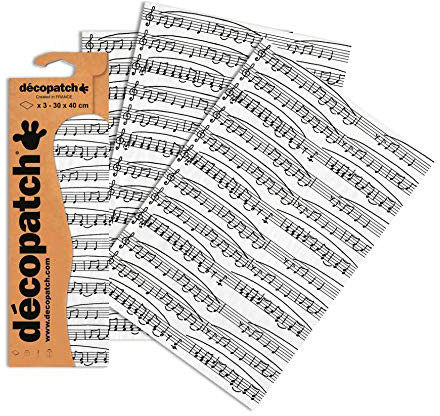 Décopatch Papier No. 468 (schwarz weiß Musiknoten, 395 x 298 mm) 3er Pack