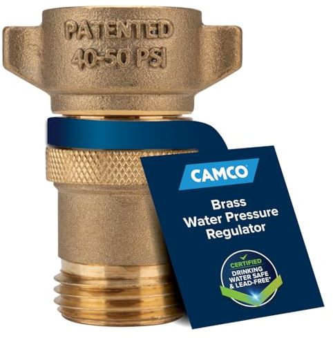 Camco (40055 RV Brass Inline Water Pressure Regulator- Helps Protect RV Plumbing and Hoses from High-Pressure City Water