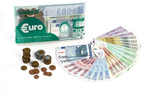 Miniland Set Euro Portafoglio: 28 Banconote e 80 Monete Gioco didattico