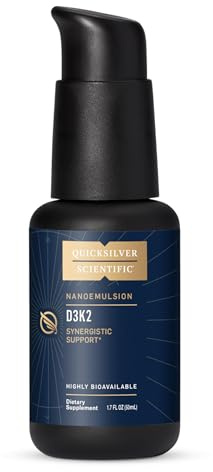 Quicksilver Scientific Nanoemulsified D3K2 - Emulsified Liquid Vitamin D3 + K2 MK7 Liposomal Supplement for Heart, Bone Health + Immune Support - Bioactive 2500IU for Enhanced Absorption (1.7oz/50ml)