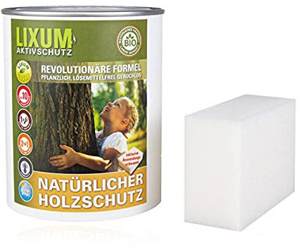 LIXUM HOLZSCHUTZ UNIVERSELL BIO LASUR (gelb) 175 ml = 5m² - natürlicher Langzeitschutz für Holz, hält bis zu 10 Jahren, nur 1 Anstrich nötig. Mit integriertem UV-Schutz und ohne Weichmacher.