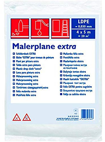 20M Abdeckfolie, Abdeckplane - 4X5M Transparent 30 (My) 4M X 5M - Plane, Folie