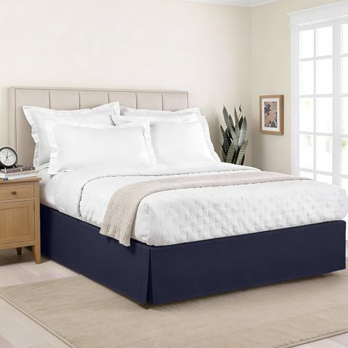 Lux Jupe de lit sur Mesure en Microfibre avec Longueur de Chute Classique de 35,6 cm, très Grand lit, Bleu Marine