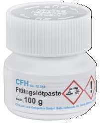 CFH Fittingslötpaste FP 348 - Flussmittel für das Weichlöten von Kupferrohren in der Wasserinstallation, bleifrei, Sn97Cu3, Flussmittel 3214, für saubere Lötverbindungen, 100 g Schraubdeckeldose