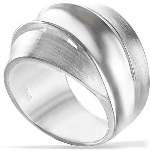 Vinani Damenring, 925 Sterling Silber – breites 3-Band-Design mit mattierter und polierter Oberfläche, handgefertigter zeitloser Schmuck für Frauen, stilvoll und elegant, angenehmer