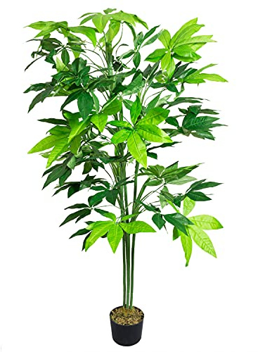 Decovego Schefflera Kunstpflanze, künstliche Strahlenaralie 150 cm, Robustes Kunststoffmaterial, für Innenbereiche, Pflegeleichte Deko