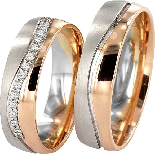 2x JC Trauringe 333 Gold Eheringe Partnerringe Verlobungsringe in Rotgold und Weißgold *mit Gravur und Steinen* J139