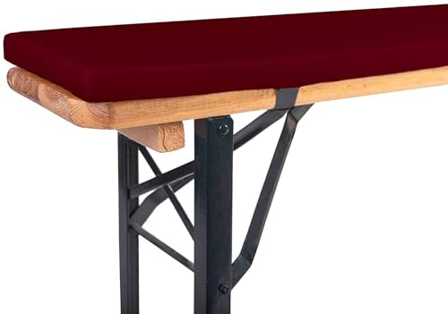 TexDeko® Bierbankauflage gepolstert 220x25x2cm Bordeaux | Bequemes Sitzpolster für Bierzeltgarnitur, In- & Outdoor Bankauflage, Bezug waschbar mit Reißverschluss, zum selber aufziehen