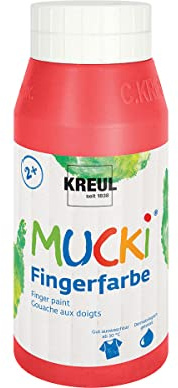 KREUL 23205 - Mucki leuchtkräftige Fingerfarbe, 750 ml in rot, auf Wasserbasis, parabenfrei, glutenfrei, laktosefrei und vegan, auswaschbar, vermalbar mit Pinsel, Schwamm, Spachtel und Fingern