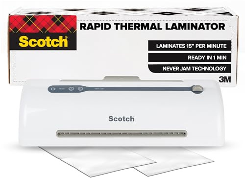 Scotch Rapid Thermal Laminator, Ready in 1 Minute, Never Jam Technology Automatically Prevents Misfed Items, 9 inch, Includes 2 Pouches (TL909X-EF), 1 Packs per case
