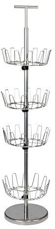 Household Essentials 4-Tier Revolving Shoe Tree, Heavy-Duty Steel with Stabilized Base, Holds 24 Pairs of Shoes, Great for Most Styles, Chromelike Finish