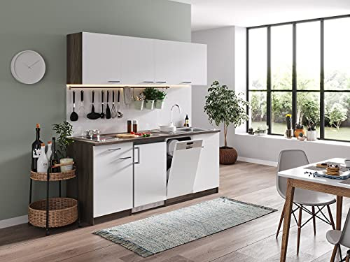 respekta Küchenzeile Oliver KB195EYWC Weiß 195 cm Breite mit Elektrogeräten
