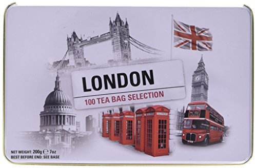New English Teas London Tea Selection Tin - 100 Teabags | English Breakfast Tea + Earl Grey, Souvenir Gift