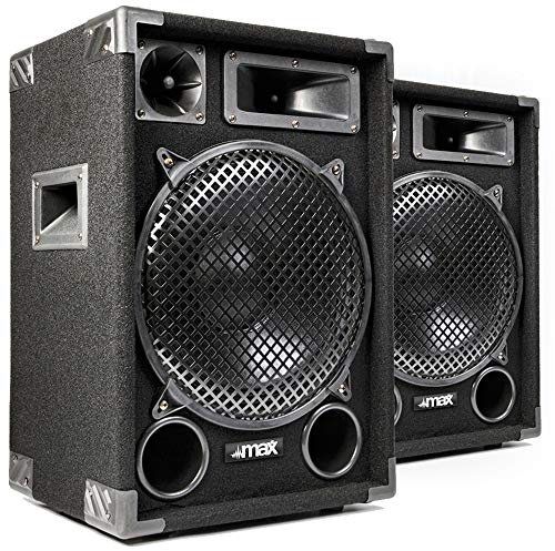 MAX12 12 Passive DJ PA Speaker Pair, 1400W Total - 12 Inch Full Range 3-Way DJ Disco Speakers, Professional PA Sound System for Parties, Events, Clubs, Mobile DJs, Live Audio,