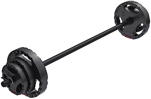 GORILLA SPORTS® Langhantel Set 19,5 kg - inkl. Hantelscheiben 2x1,25kg, 2x2,5kg, 2x5kg, 30mm, Aerobic Langhantelstange 130 cm, mit 2 Federverschlüsse, Kunststoff - Hantelset, Langhantelset