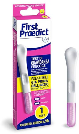 CARE for you - First Praedict, Test Precoce di Gravidanza - Test a responso immediato già a 6 giorni prima dell'inizio previsto del ciclo, Nessun'altra marca te lo dice prima, 1 stick per confezione