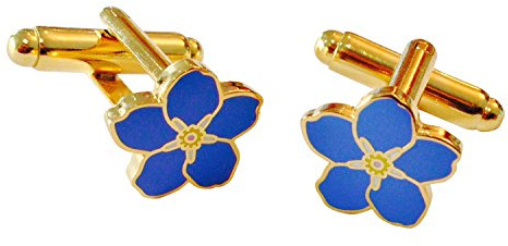 THE MASONIC COLLECTION Boutons de manchette motif fleur oubliée pour homme – Plaqué or avec émail bleu – Livré dans une boîte à boutons de manchette/pochette en velours – Cadeau franc-maçon pour homme