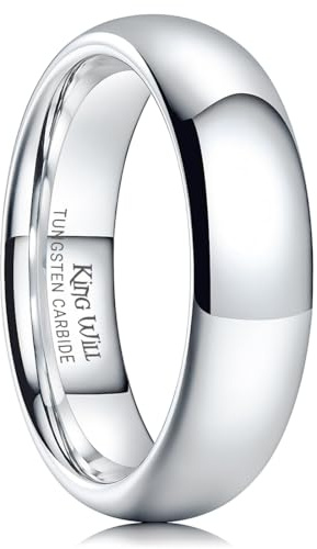 King Will Basic Men's High Polished Tungsten Carbide Ring, Comfort Fit Domed Wedding Band,Silver 6mm,N 1/2(7)