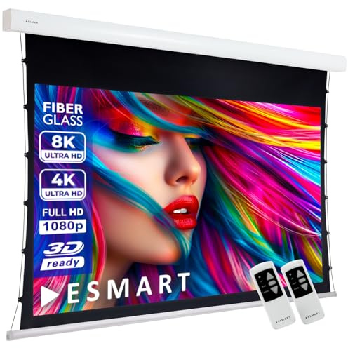ESMART Expert XTS Tension-Leinwand, Gesamtbreite 239 cm, Tuch: Weiß | Bildfläche 203 × 114 cm, Format 16:9, weißes Tuch für Heimkino und Präsentationen, inklusive Fernbedienung