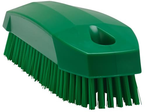 Vikan 64402 Stiff Nail Scrubbing Brush Clean Bathroom Kitchen Upholstery Fabric 13cm x 5cm x 4cm, Green, 6440
