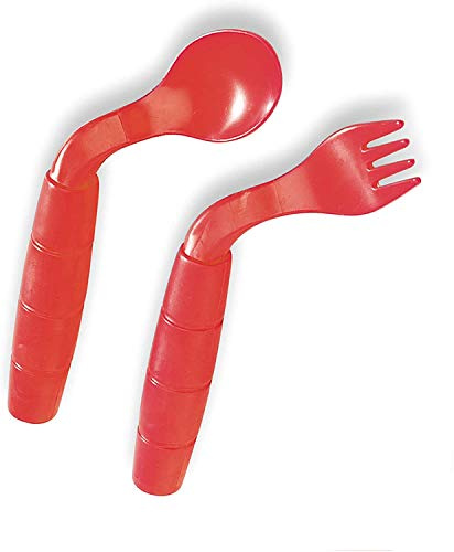 Easie Eaters Fork and Spoon, Random Color: Red, Purple, or Blue (Style=Left Handed)