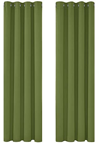 Deconovo Super Soft Solid Thermal Insulated Eyelet Living Room Blackout Curtains for Girls 46 x 90 Inch Green 1 Pair