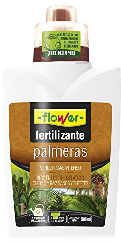 Flower - Fertilizante Líquido Palmeras 500ml | Prevención Podredumbre | Hierro Quelatado | Aplicación 7/15 Días | 10x6.2x19cm, Abono Flower, Coco, Kikuyu, Orquídeas