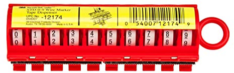 3M ScotchCode Wire Marker Tape Dispenser w/ Tape STD-0-9, Includes 1 each of 0-9 numbered rolls