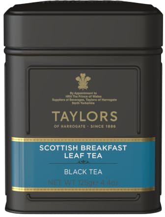 Taylors of Harrogate Scottish Breakfast Loose Leaf Tea Caddy 125g | 4.41 Ounce Tin Caddy, Strong, Malty and Full, Caffeinated Premium Whole Leaf Tea.
