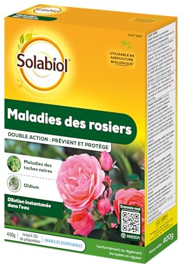 Solabiol Maladies des Rosiers - 400g - 50L De Solution - Fongicide - Micro Granulés - Double Action Préventive & Curative - Utilisable en Agriculture Biologique SOTHIO400