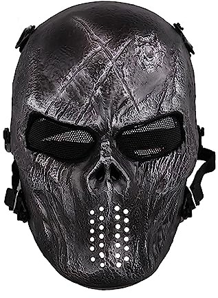 Easy Provider Vollgesichtsschutzmaske mit Totenkopfmotiv, für Airsoft, Paintball, Jagd, Netzstoff