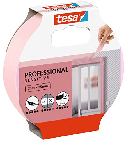tesa Nastro per Mascherature su Tappezzeria - Nastro adesivo sottile per mascherature precise - Adatto per superfici interne sensibili - 25 m x 25 mm