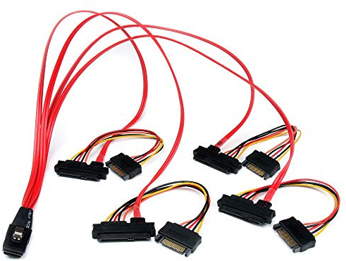 StarTech.com Cable 50cm SAS Serial Attached SCSI SFF 8087 a 4x SATA Datos y Corriente Alimentación - Mini SAS mSAS iSAS Interno - Rojo
