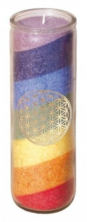 7 Chakra Regenbogen-Kerze Glaskerze mit goldenem Aufkleber der Blume des Lebens