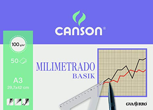 Canson Guarro Canson 200402863 Cahier 50 feuilles papier millimétré A3 90 g
