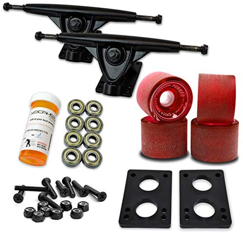 Yocaher Longboard Skateboard Trucks Combo Set 71mm Wheels + 7/180mm Heavy Duty Aluminum Black Trucks, Bearing, Riser Pad, and Longboard Hardware Package