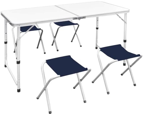 vidaXL Set Tavolo da Campeggio Pieghevole con 4 Sedie Regolabili 120 x 60 cm
