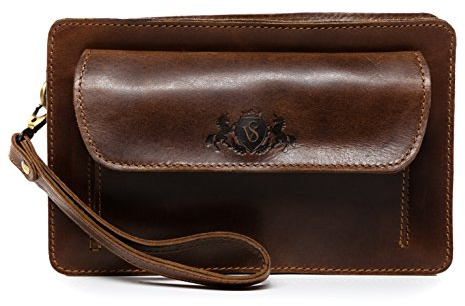 SID & VAIN Sac de Poignet Cuir véritable Cornwall Sac d'homme pour Hommes Petite Sac en Cuir Homme Marron